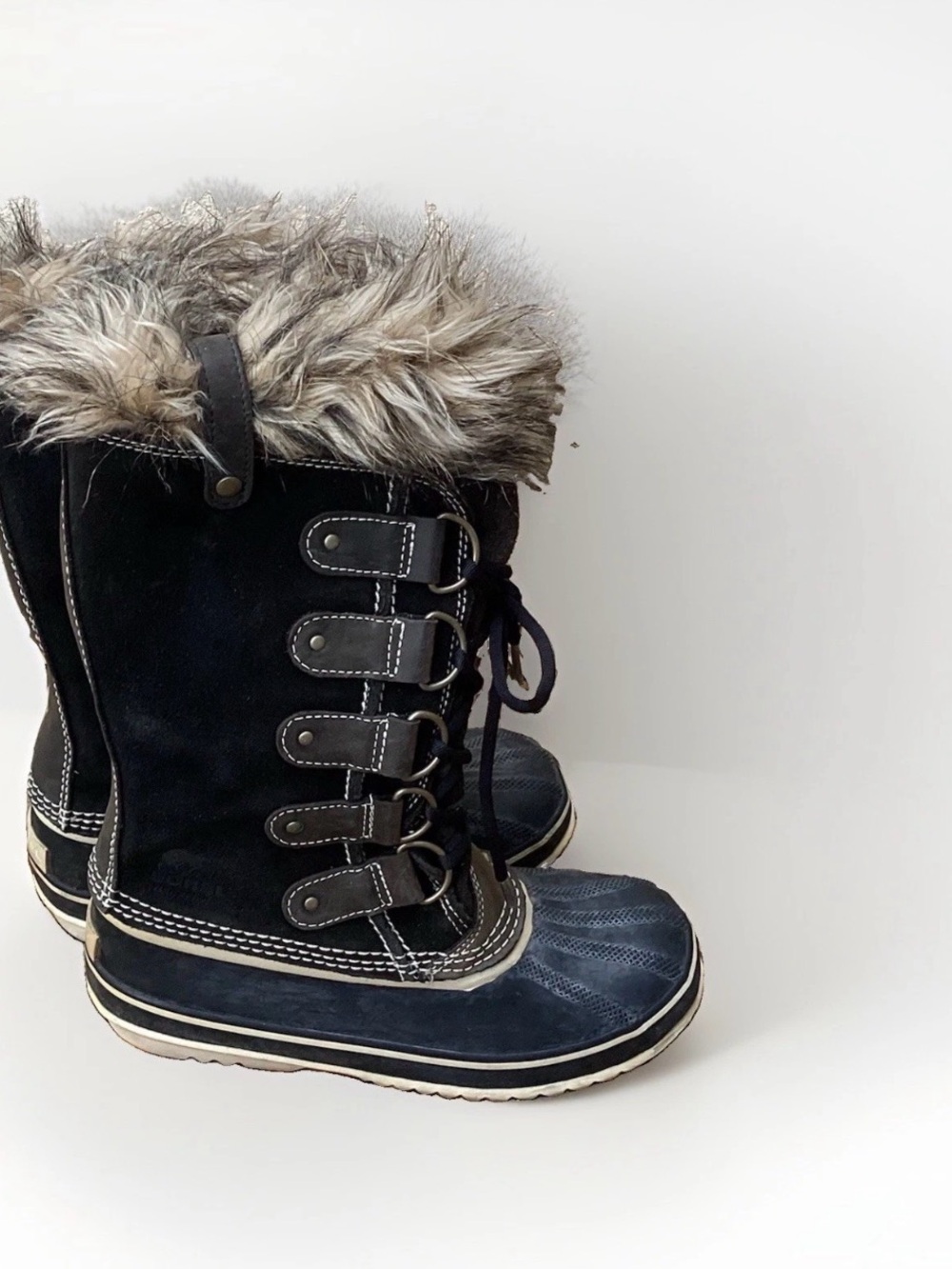 Sorel Joan Of Arctic Boots Womens Size 8 Brown Suede Fur Snow Winter Mid Calf